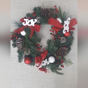 Festive Holiday Wreath with Red Accents